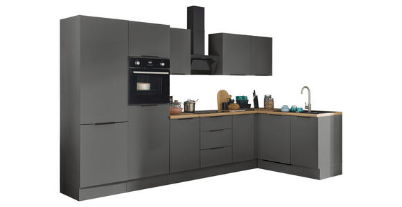 ECKKÜCHE 340/175 cm in Graphitfarben - Schwarz/Graphitfarben, Basics, Holzwerkstoff/Metall (340/175cm) - Xora