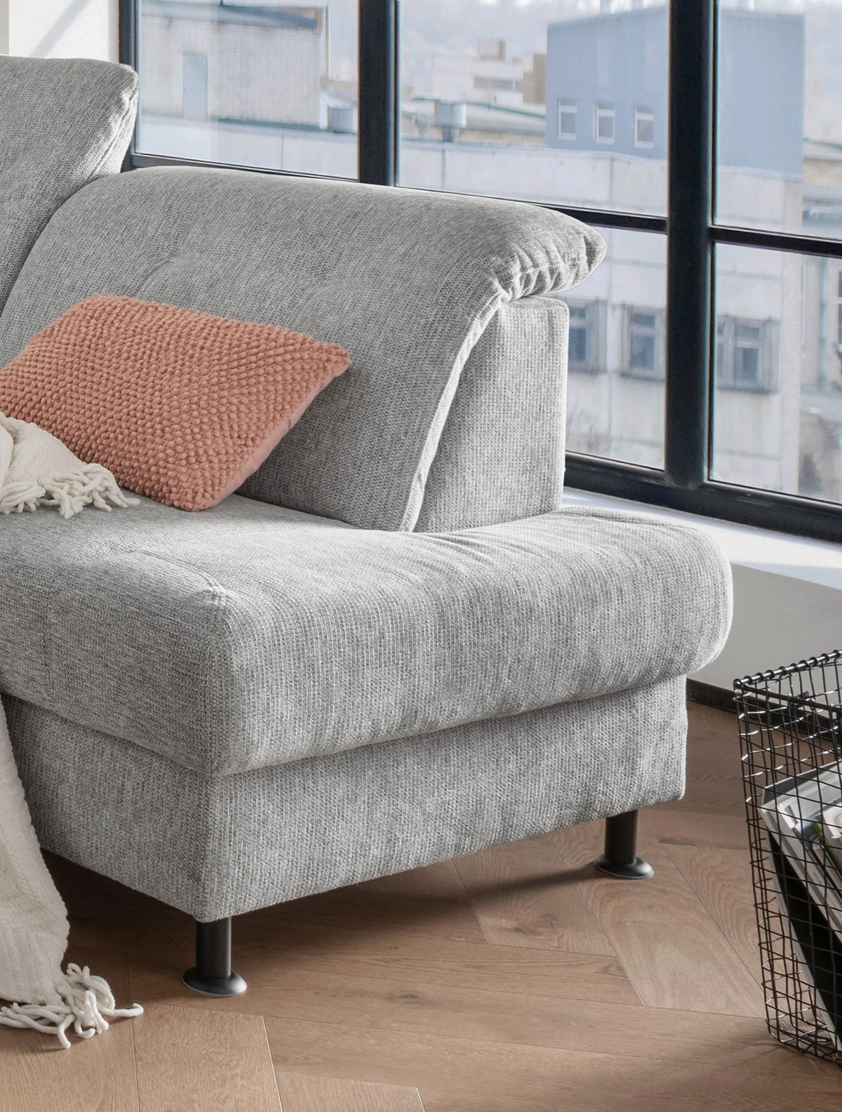 ECKSOFA in Chenille Silberfarben  - Silberfarben/Schwarz, Modern, Textil/Metall (270/198cm) - Livetastic