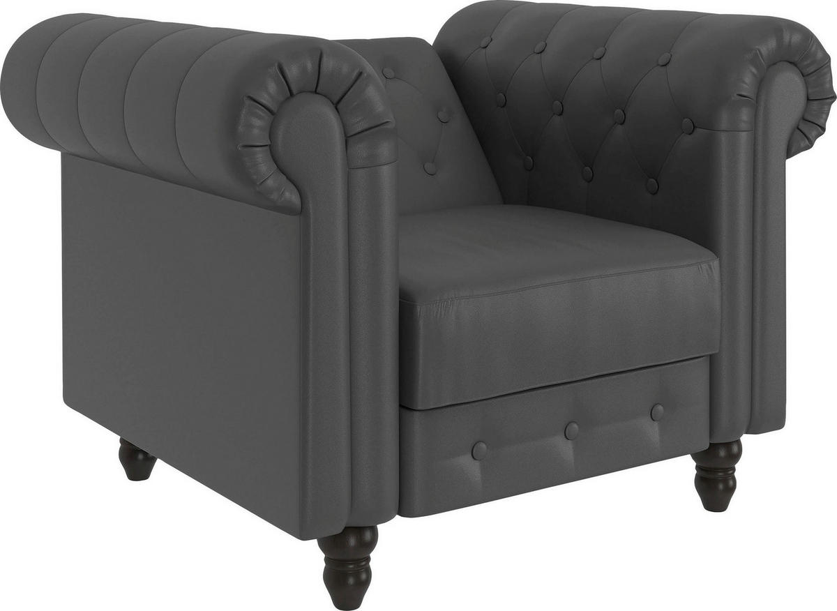 SESSEL in Lederlook Grau  - Schwarz/Grau, Basics, Holz/Textil (111/83/87cm) - Livetastic