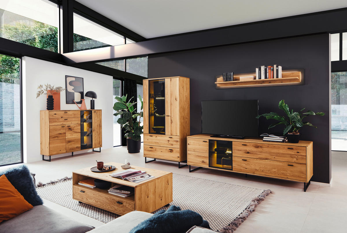 WOHNWAND  in Wildeiche, Anthrazit  319/186/50 cm  - Wildeiche/Anthrazit, Design, Glas/Holz (319/186/50cm) - MID.YOU