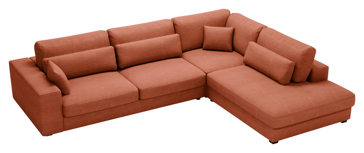 ECKSOFA in Cord Terracotta  - Terracotta/Schwarz, Konventionell, Kunststoff/Textil (314/250cm) - Carryhome