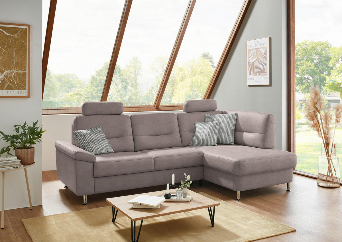 ECKSOFA  in Flachgewebe Altrosa  244/160 cm  - Alufarben/Altrosa, KONVENTIONELL, Textil/Metall (244/160cm) - Beldomo Comfort