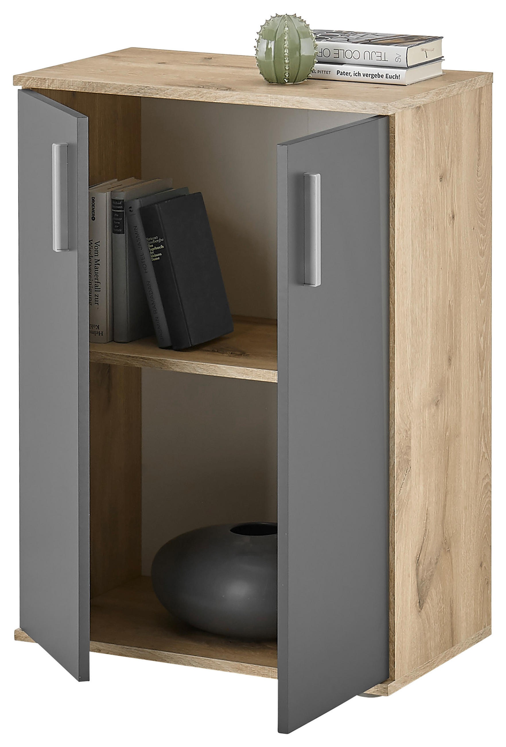 KOMODA  60/84/35 cm  siva, boja hrasta  - siva/boja hrasta, Dizajnerski, pločasti materijal/plastika (60/84/35cm) - Carryhome