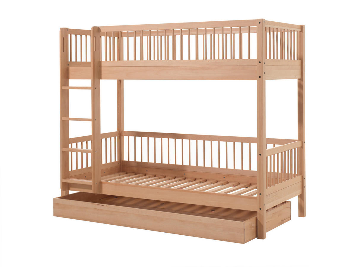 ETAGENBETT 90/200 cm,  in Buchefarben, Absturzsicherung, Leiter, Rollrost, Bettschublade  - Buchefarben/Naturfarben, MODERN, Holz (90/200cm) - Vipack