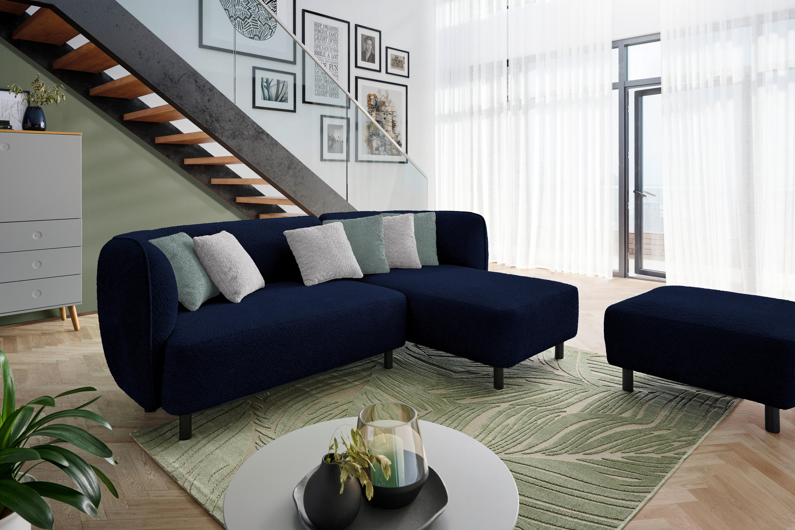 ECKSOFA in Chenille Blau  - Blau/Beige, Design, Holz/Textil (236/148cm) - Lomoco