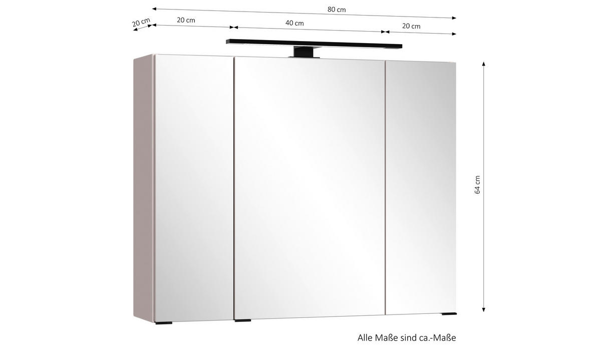 SPIEGELSCHRANK 80/64/20 cm  - Kaschmir/Schwarz, Modern, Glas/Holzwerkstoff (80/64/20cm) - Held