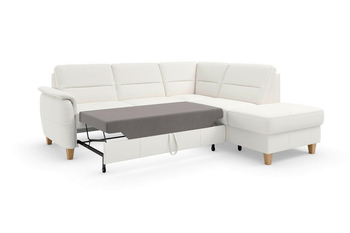 ROHOVÁ SEDAČKA, textil, koža, biela - biela/farba duba, Basics, koža/drevo (236/212cm) - Sit & More