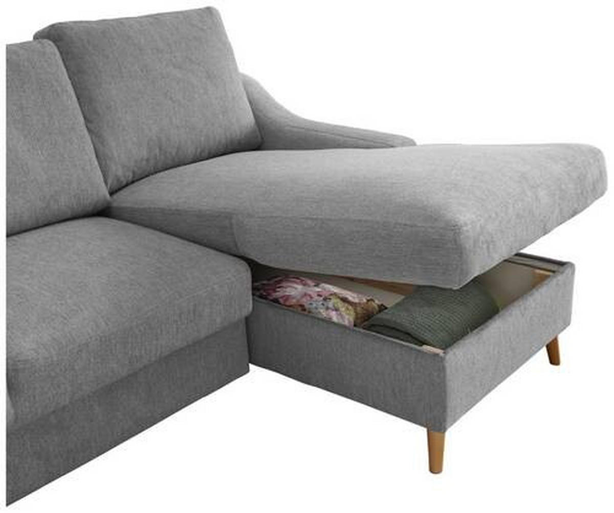 ECKSOFA Grau Mikrofaser  - Dunkelrosa/Naturfarben, Design, Holz/Textil (228/150cm) - MID.YOU