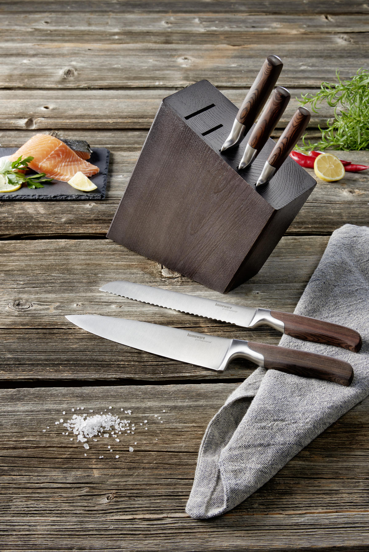 KNIVBLOCK 6 delar  - stålfärgad/askfärgad, Basics, metall/trä - Homeware Profession.