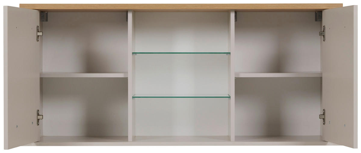 KÜCHENOBERSCHRANK 130/57/33 cm  in Kaschmir, Eiche Artisan  - Kaschmir/Silberfarben, ROMANTIK / LANDHAUS, Glas/Holzwerkstoff (130/57/33cm) - home24