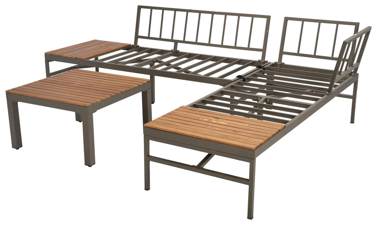 LOUNGEGARNITUR   57/35/57 cm Akazie vollmassiv Aluminium  - Beige/Beigebraun, MODERN, Holz/Textil (57/35/57cm) - Ambia Garden