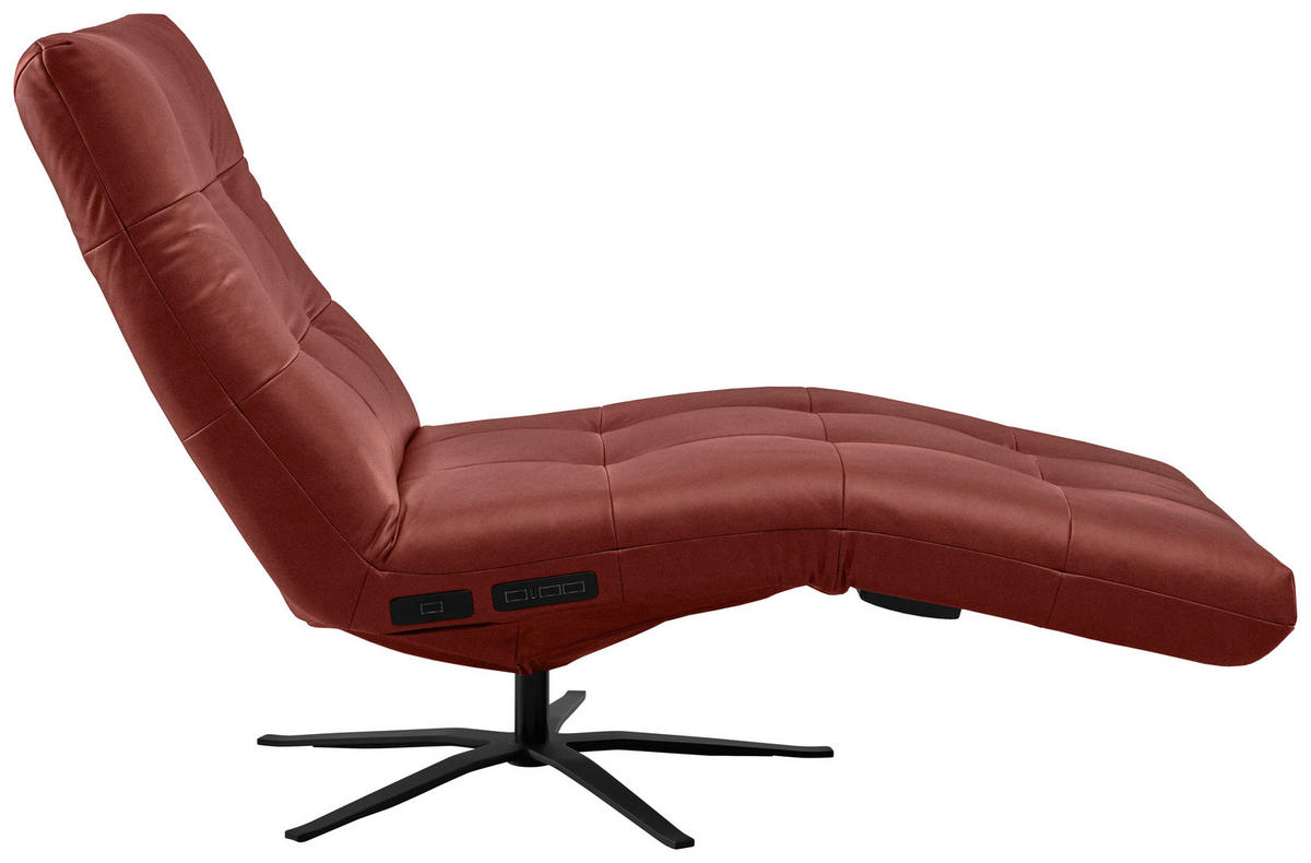 RELAXLIEGE in Echtleder Rot  - Rot/Schwarz, MODERN, Leder/Metall (82/53-115/156-206cm) - Pure Home Comfort