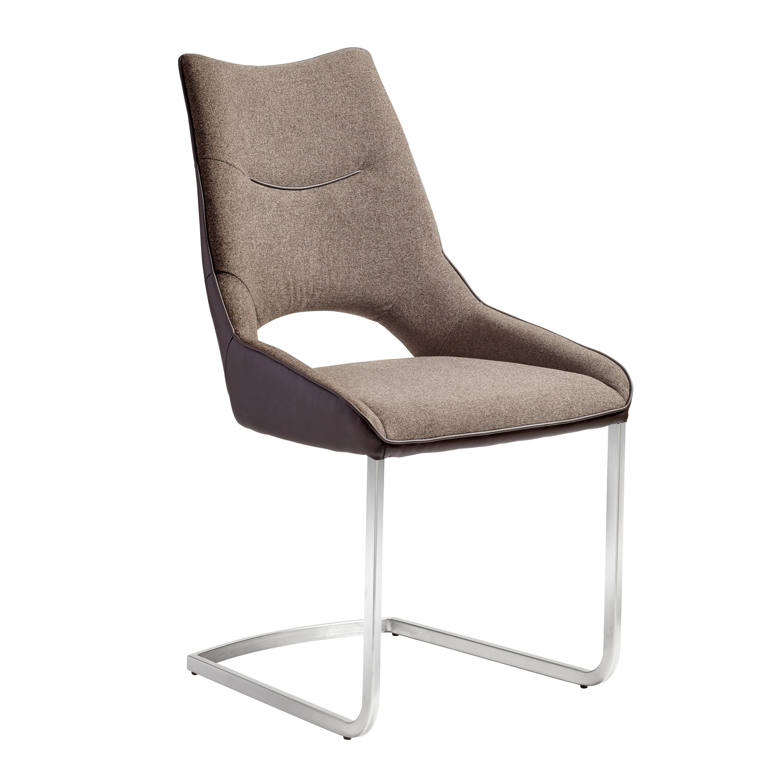 Schwingstuhl in Metall, Textil Braun, Edelstahlfarben