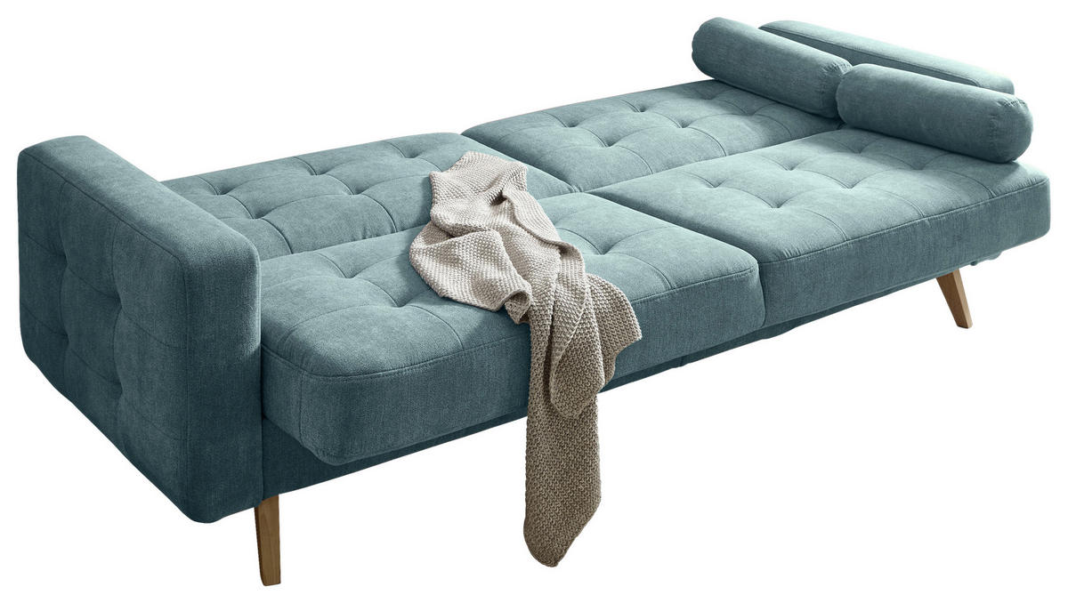 SCHLAFSOFA in Mikrovelours Grün  - Schlammfarben/Eichefarben, Modern, Holz/Holzwerkstoff (222/86/90cm) - MID.YOU