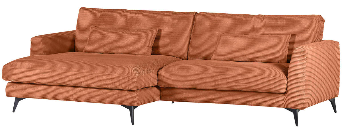 ECKSOFA Rostfarben Cord  - Rostfarben/Schwarz, LIFESTYLE, Textil/Metall (140/270cm) - Landscape