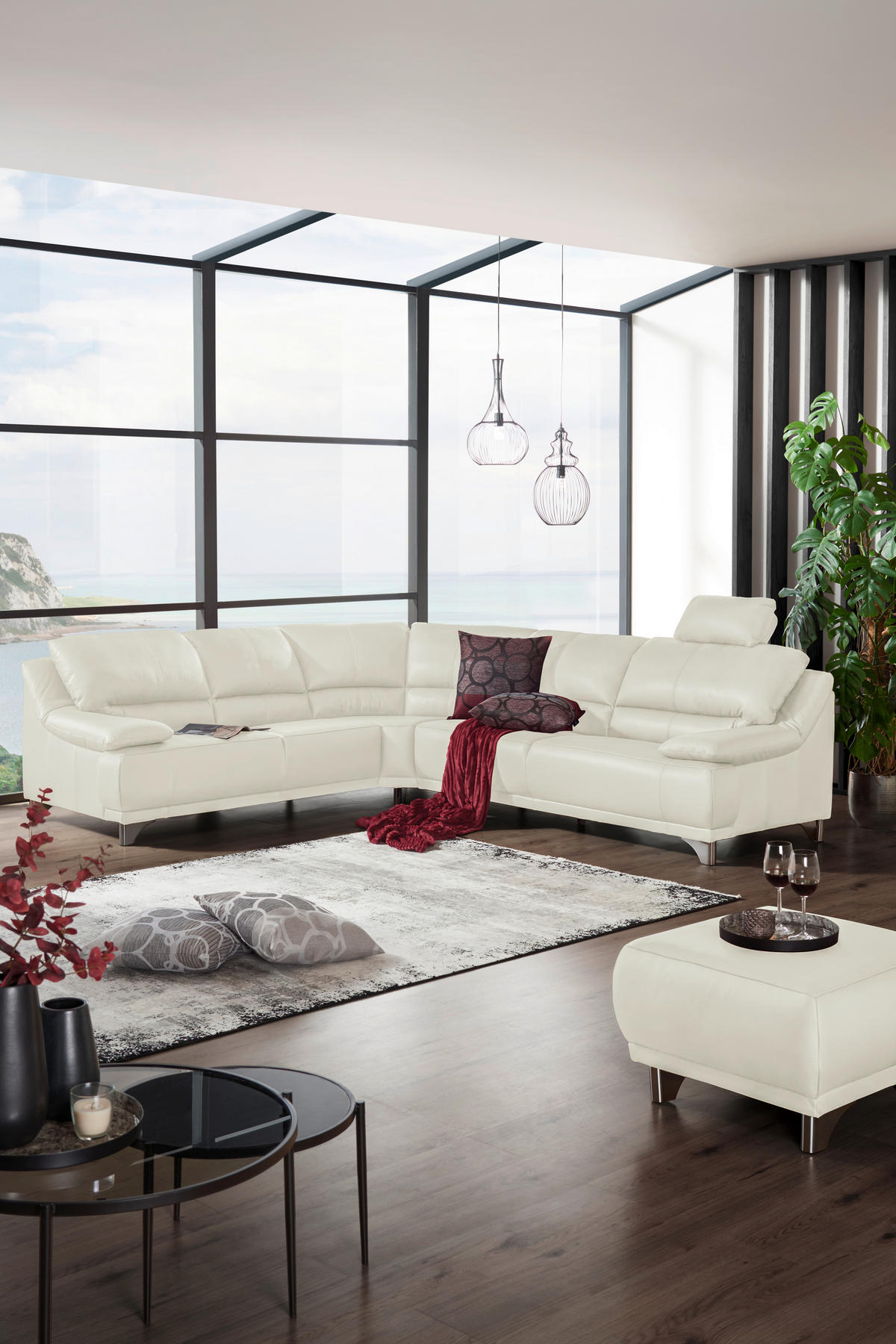 ROHOVÁ SEDACIA SÚPRAVA, koža, biela - biela, Design, kov/koža (253/290cm) - Xora