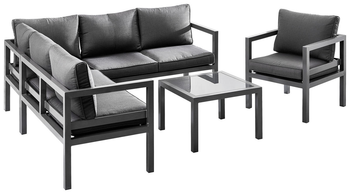 MOBILIER TERASĂ ȘI LOUNGE 18 piese  182/182 cm   - gri închis, Design, sticlă/metal (182/182cm) - Ambia Garden