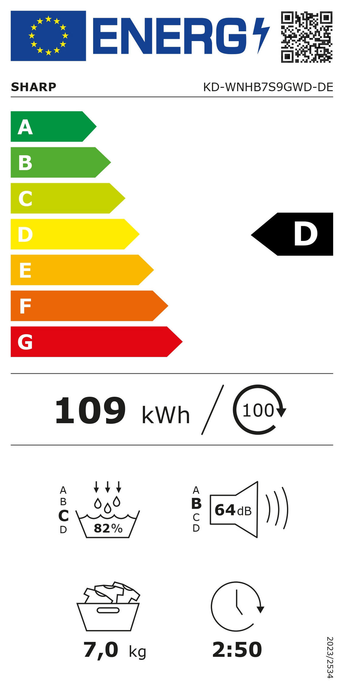 TROCKNER KD-WNHB7S9GWD-DE  - Weiß, Basics, Glas/Kunststoff (59.6/84.5/60.9cm) - Sharp
