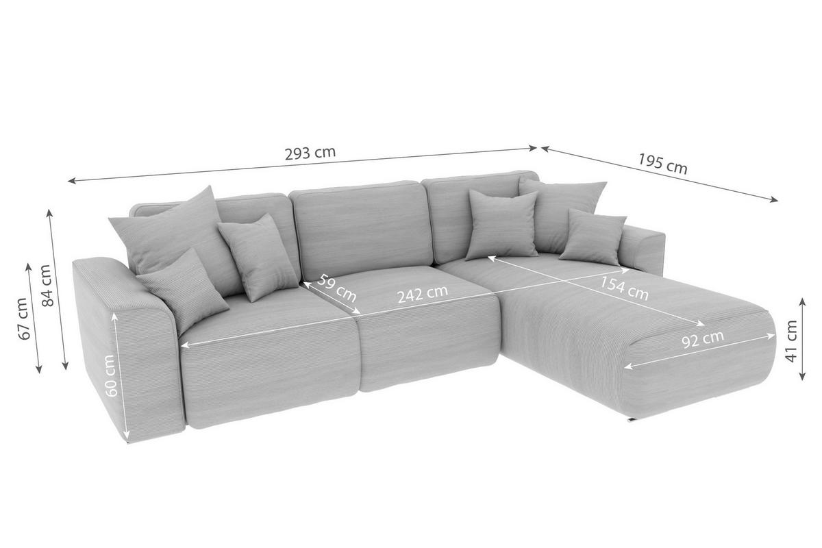 ECKSOFA in Cord Rostfarben  - Chromfarben/Rostfarben, Konventionell, Kunststoff/Textil (293/195cm) - MID.YOU