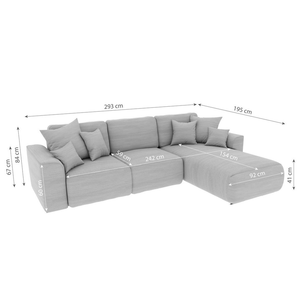 Thumbnail - Carryhome Ecksofa, Dunkelgrau, Textil, 5-Sitzer, Füllung: Schaumstoff, Ottomane rechts, L-Form, 293x195 cm, Liegefunktio...