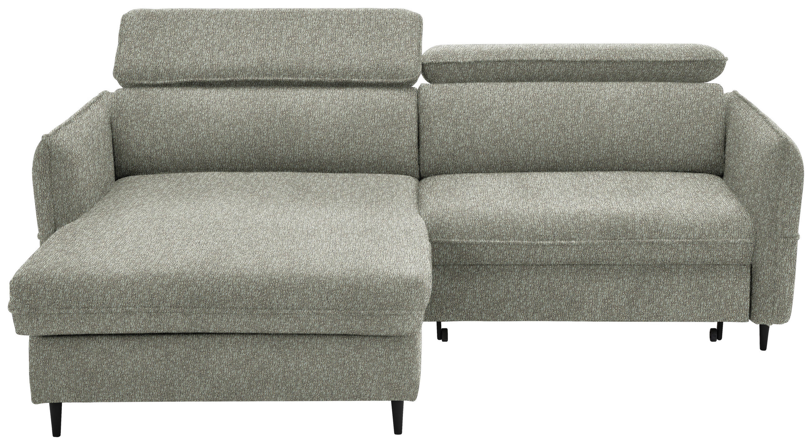 ECKSOFA inkl. Funktionen Grün, Hellgrau Struktur Bettkasten, Schlaffunktion, Rücken echt, Kopfteilverstellung  - Hellgrau/Schwarz, Design, Holz/Textil (185/232cm) - Stylife