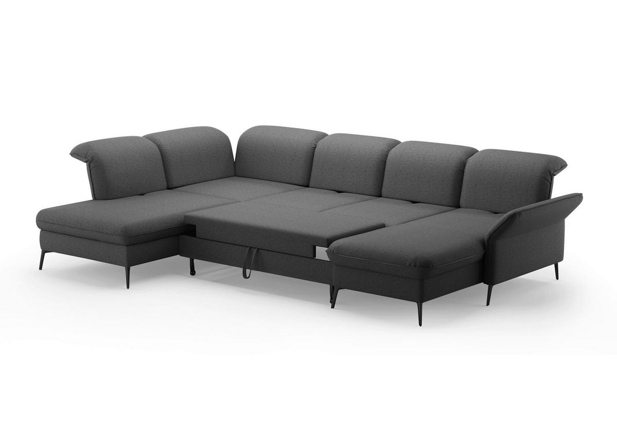 WOHNLANDSCHAFT Dunkelgrau Flachgewebe  - Dunkelgrau/Schwarz, KONVENTIONELL, Textil/Metall (231/359/198cm) - Sit & More