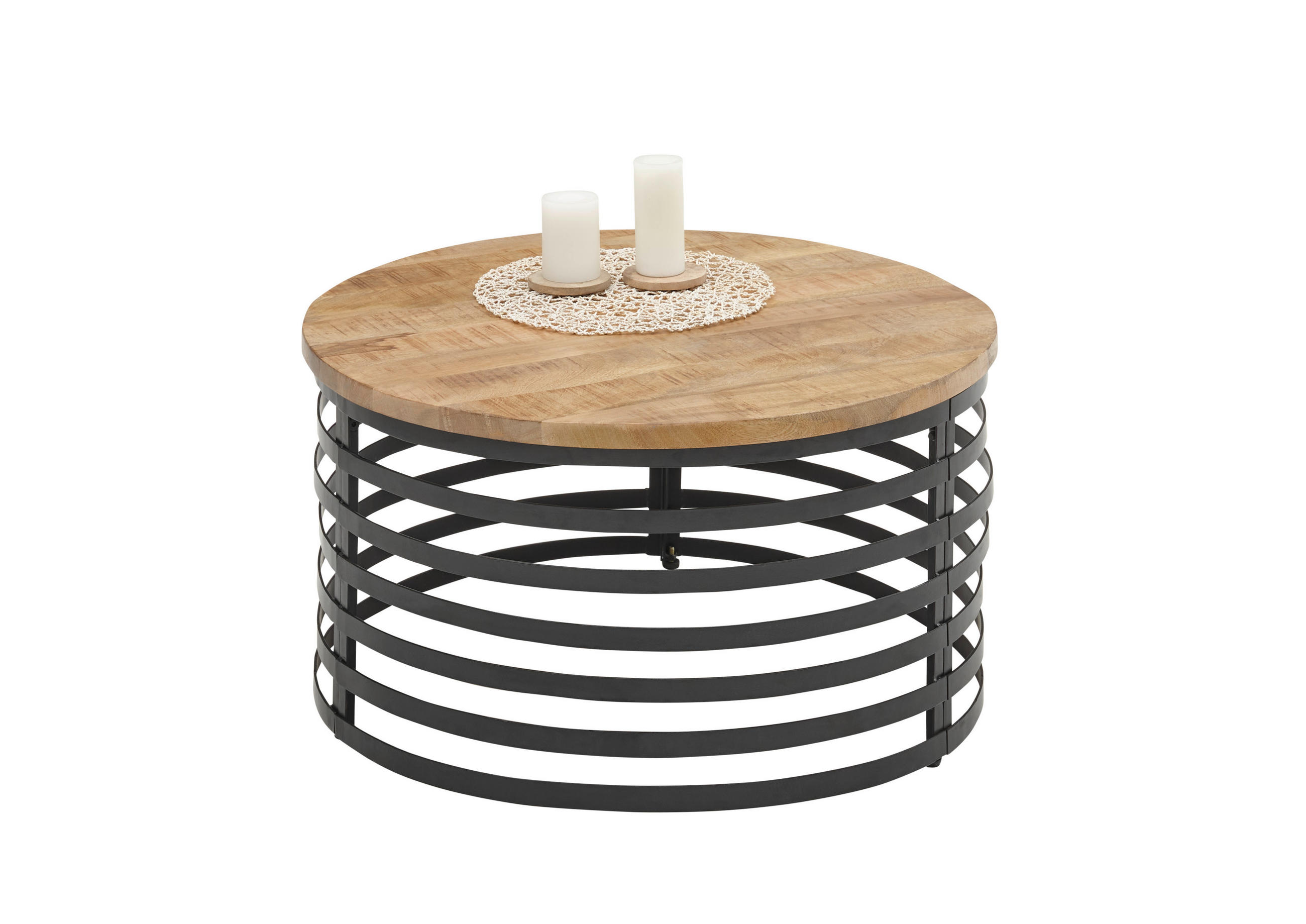 COUCHTISCH Mangoholz massiv 80/80/45 cm rund Schwarz, Braun  - Schwarz/Braun, Design, Holz/Metall (80/80/45cm) - Livetastic