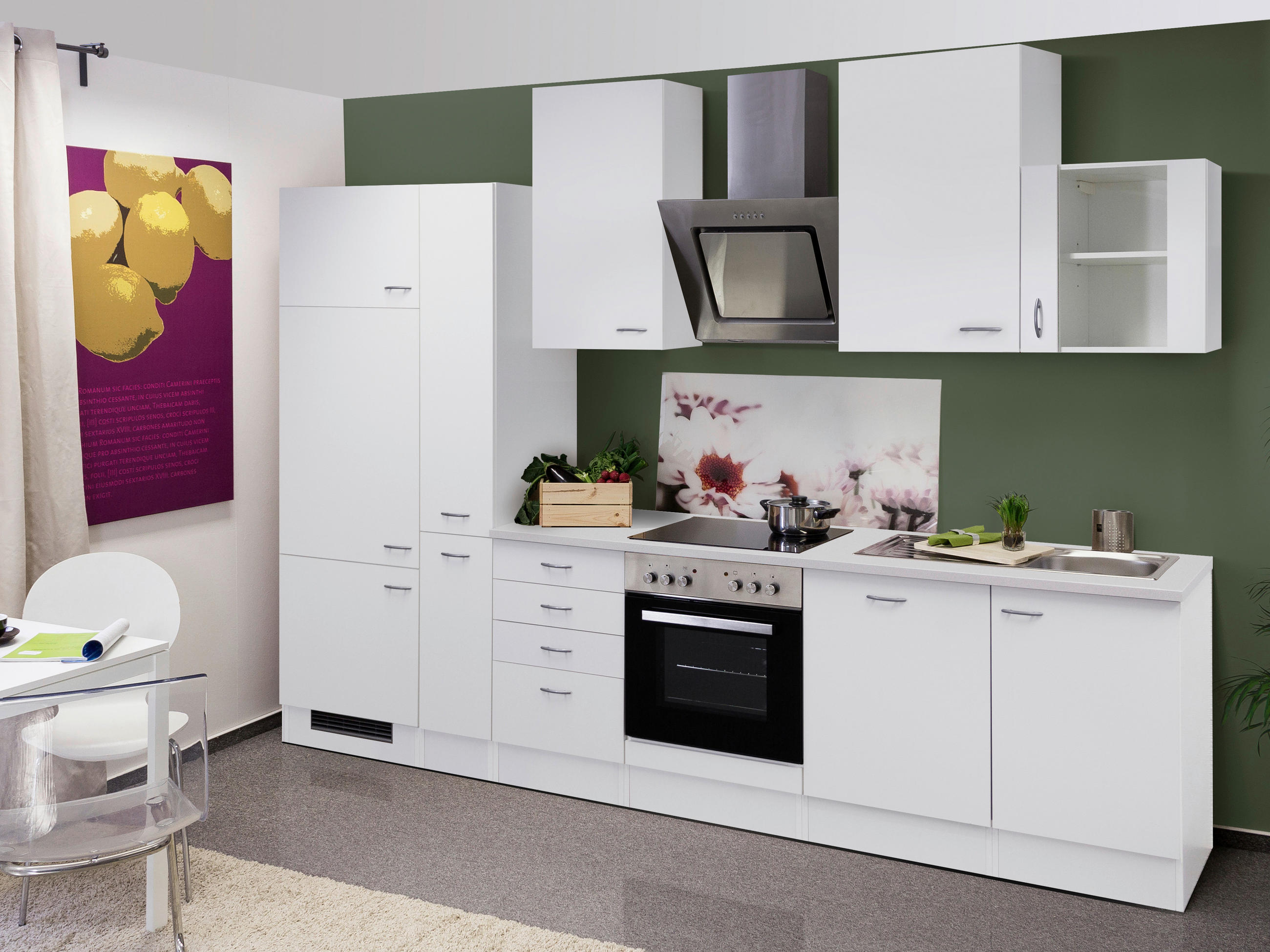 KUCHYŇSKÁ LINKA WITO 310 - bílá/světle šedá, Moderní, kompozitní dřevo/plast (310cm) - FlexWell