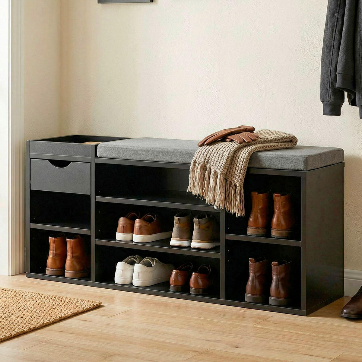 LAVICA NA TOPÁNKY, čierna, 100/45/30 cm - čierna, Design, kompozitné drevo/textil (100/45/30cm) - Livetastic