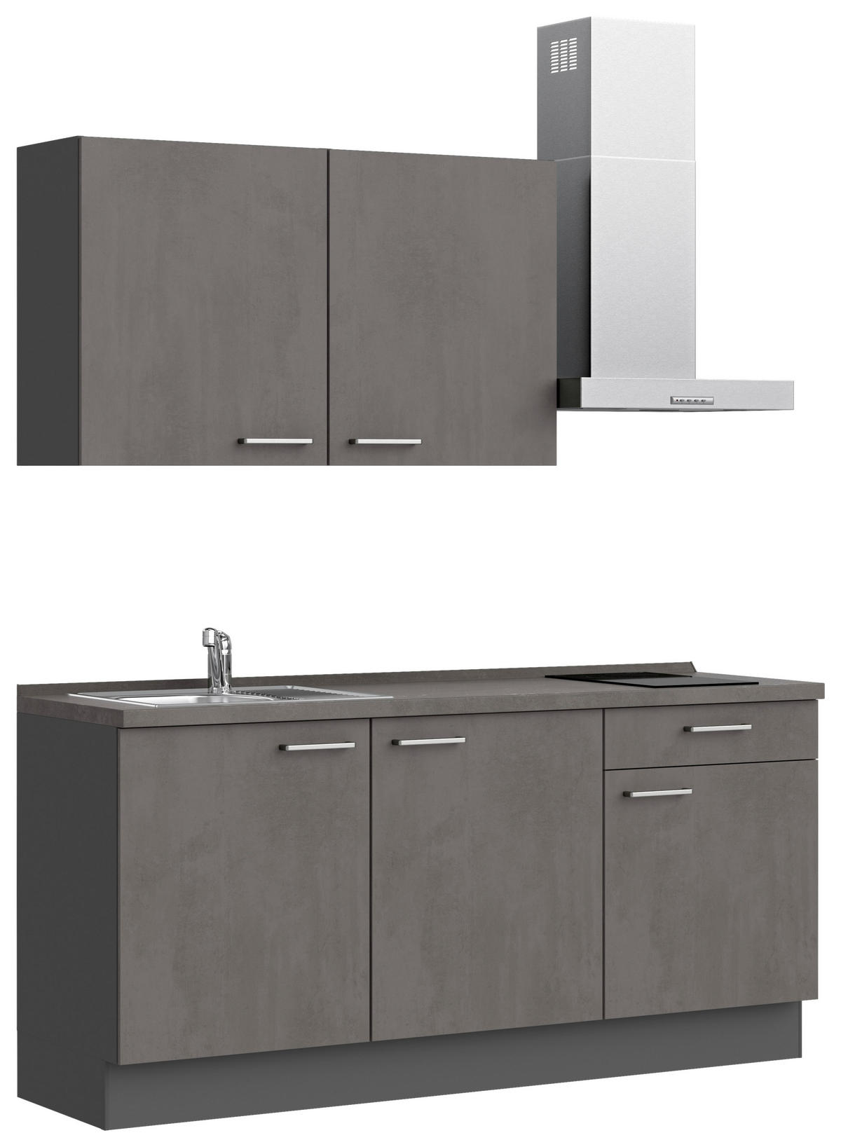 KÜCHENBLOCK Riva 180 cm  in Schieferfarben  - Schieferfarben/Edelstahlfarben, MODERN, Holzwerkstoff/Metall (180cm) - Nobilia