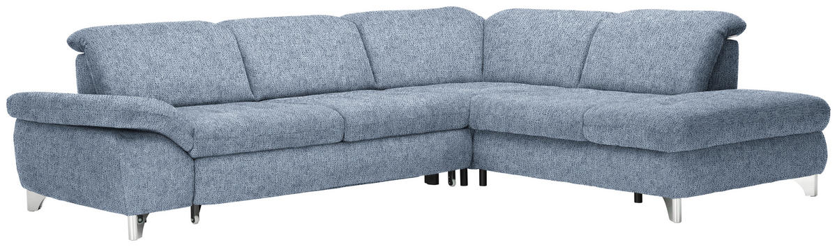 ECKSOFA in Webstoff Hellblau  319/260 cm  - Chromfarben/Hellblau, Design, Textil/Metall (319/260cm) - Beldomo Style