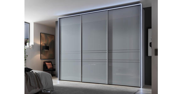 SCHWEBETÜRENSCHRANK in Hellgrau - Chromfarben/Hellgrau, Design, Glas/Holzwerkstoff (298/240/68cm) - Moderano
