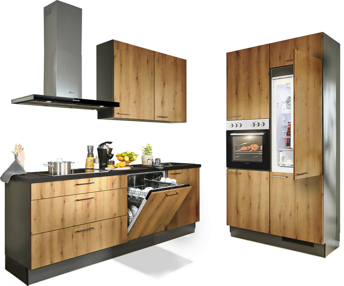 ECKKÜCHE 220/120 cm  in Graphitfarben, Schwarz, Eiche dunkel  - Eiche dunkel/Eichefarben, Design, Holzwerkstoff/Metall (220/120cm) - Xora