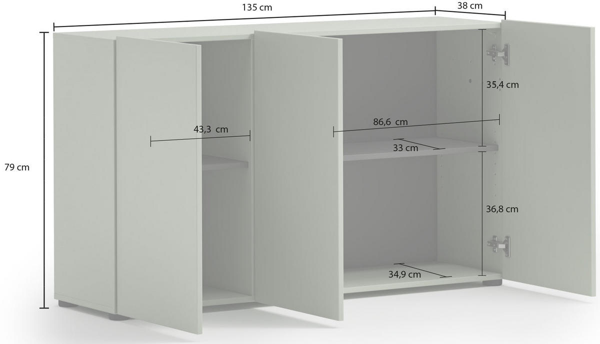 ŠIROKÁ KOMODA, zelená, 135/79/38 cm - čierna/zelená, Design, kompozitné drevo/plast (135/79/38cm) - home24