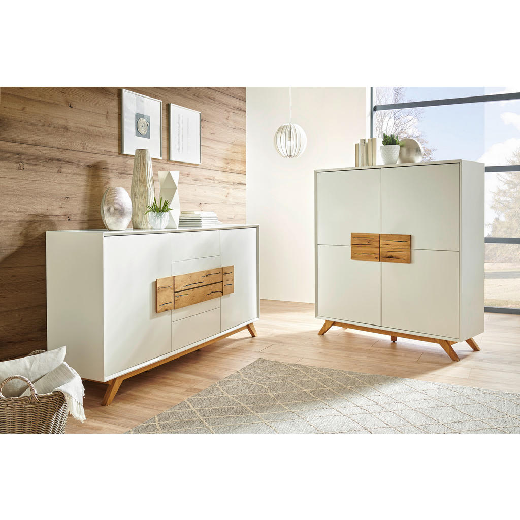 Thumbnail - Xora Highboard, Weiß, Eiche, Holz, Eiche, massiv, 4 Fächer, 120x133x40 cm, Fsc, Typenauswahl, Beimöbel erhältlich, stehe...