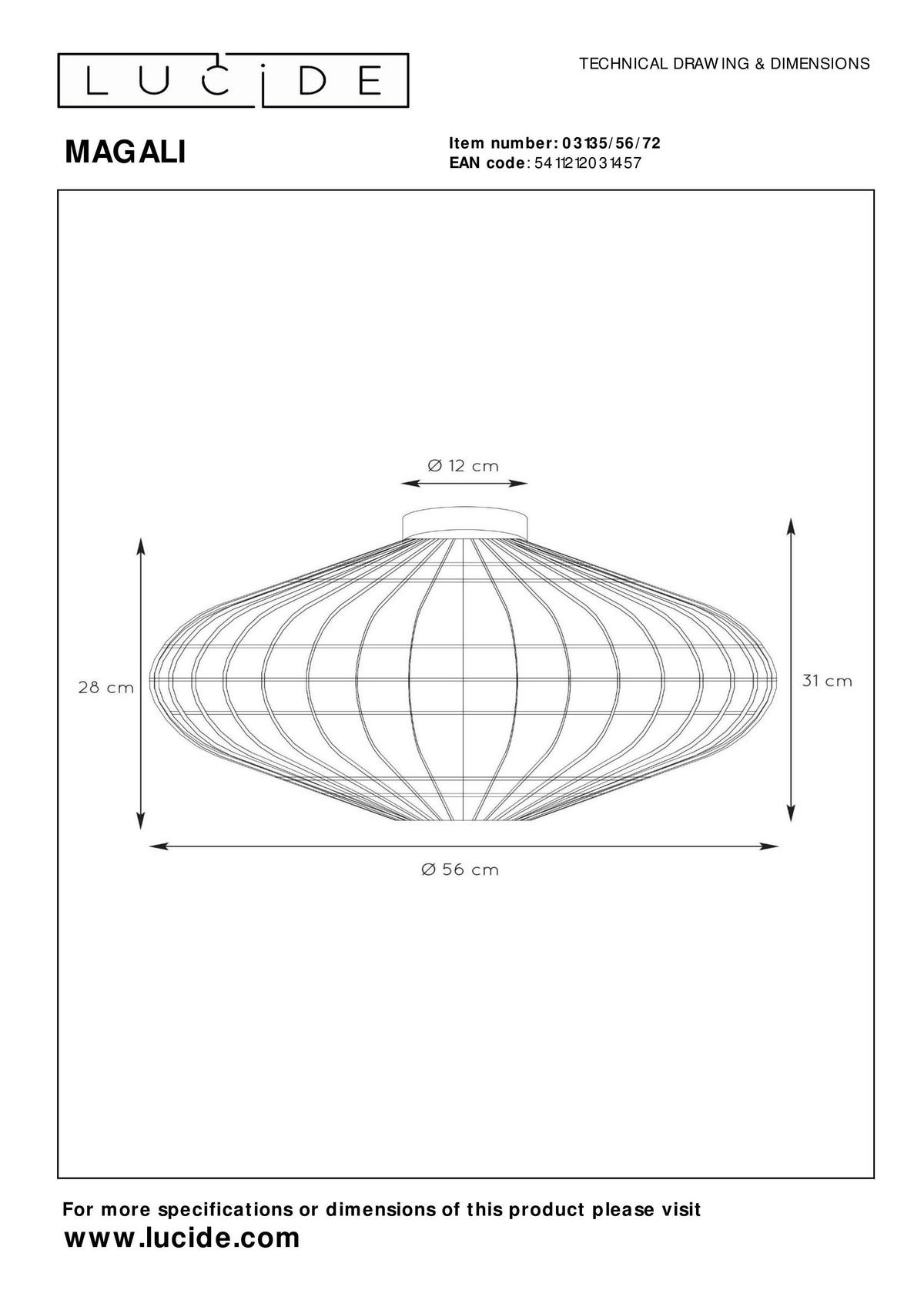 DECKENLEUCHTE MAGALI 56/56/31 cm   - Natur, Naturmaterialien (56/56/31cm) - Lucide