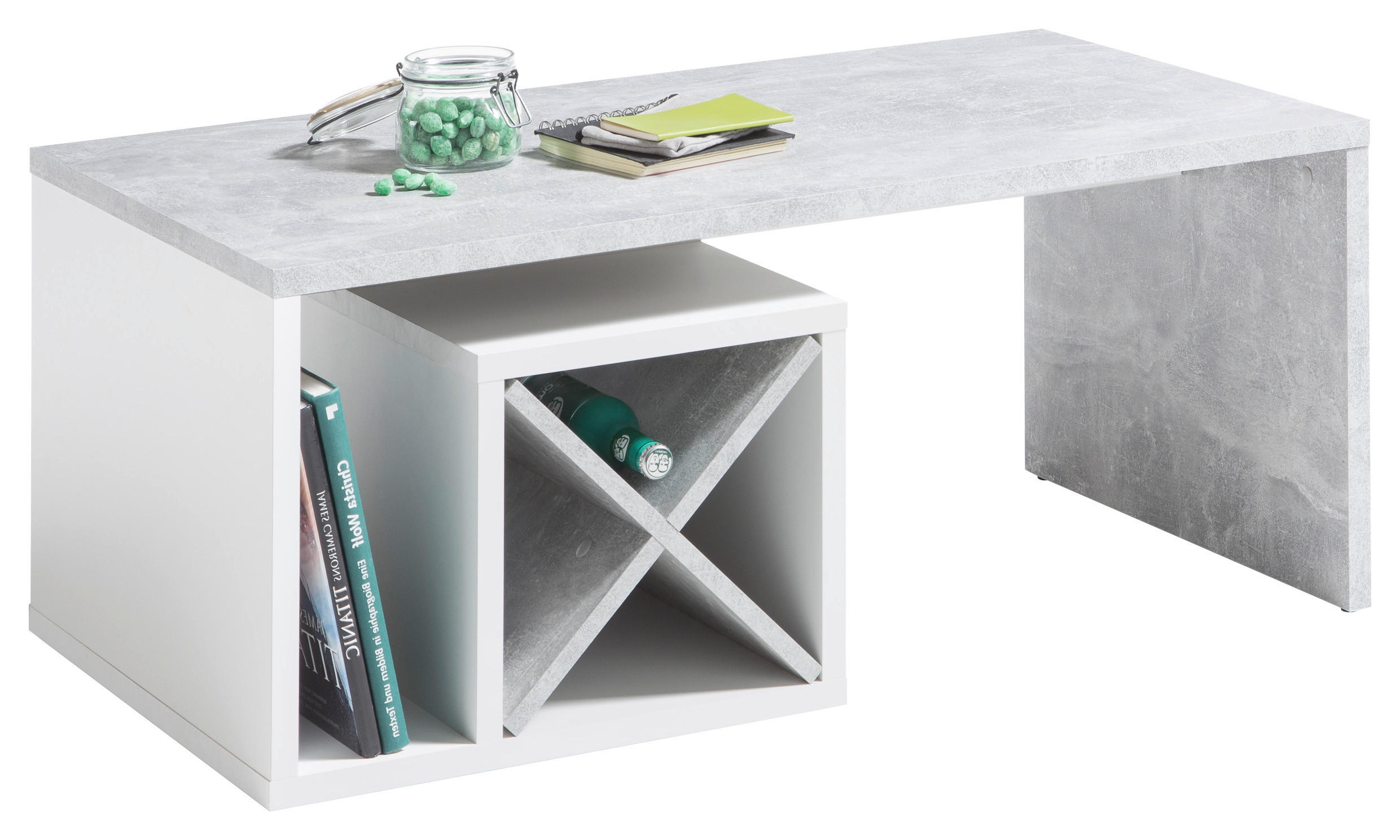 COUCHTISCH 108/58/42 cm rechteckig Grau, Weiß  - Weiß/Grau, MODERN, Holzwerkstoff (108/58/42cm) - Livetastic