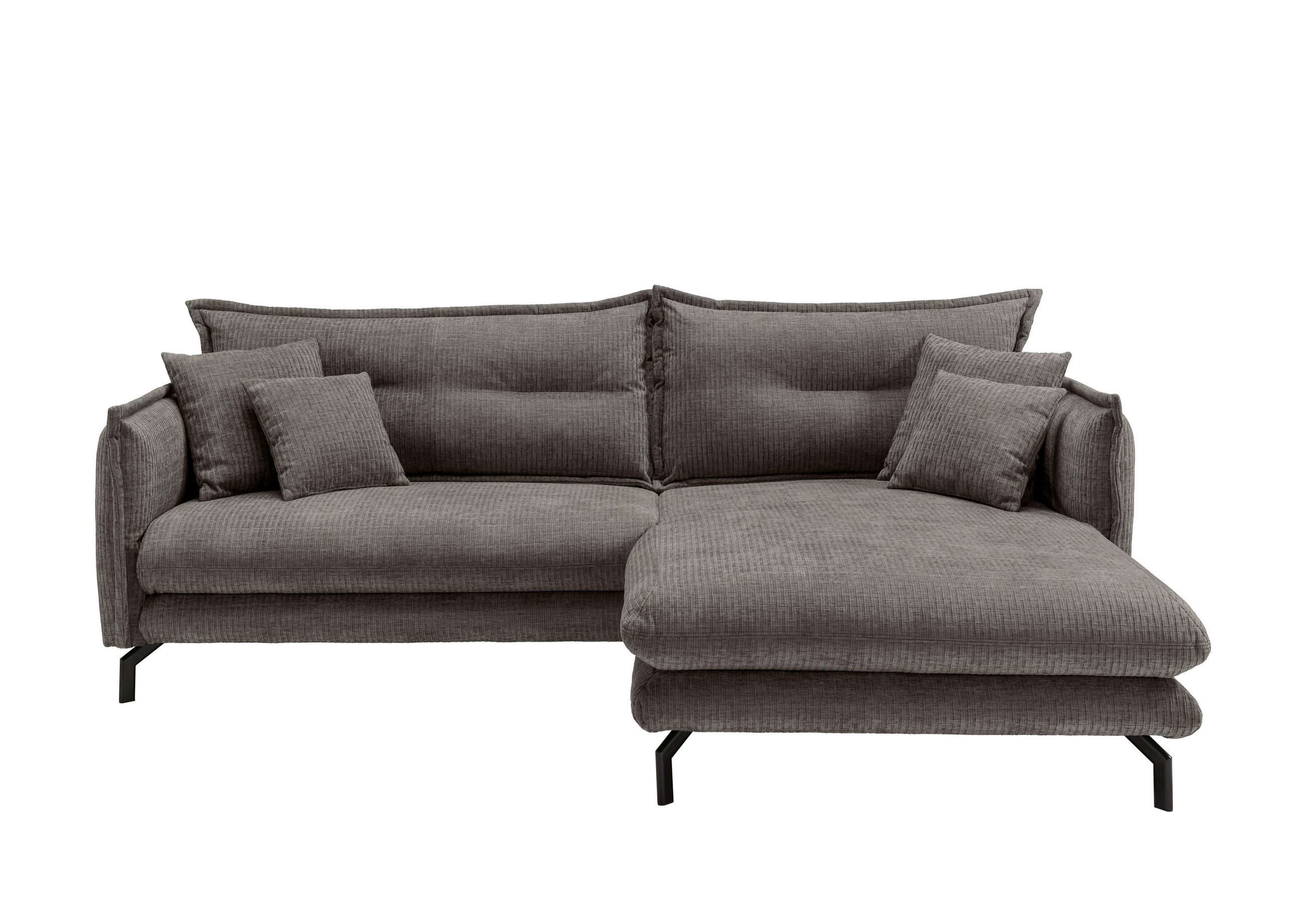 ECKSOFA Graubraun Mikrofaser  - Graubraun/Schwarz, Design, Textil/Metall (255/180cm) - Livetastic
