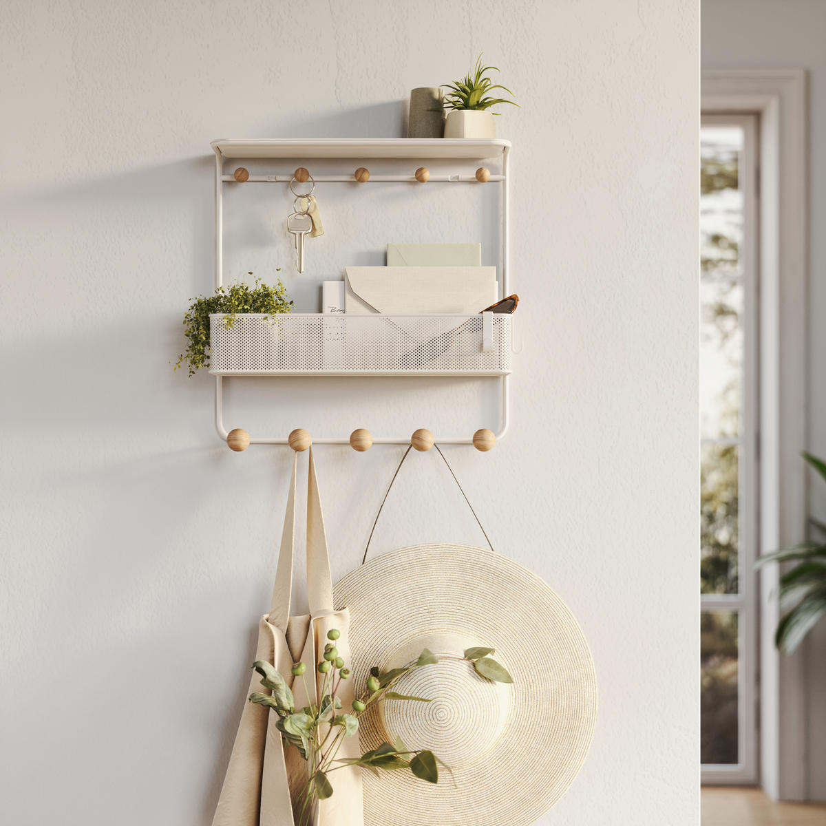 NÁSTENNÝ VEŠIAK, 31/32/10 cm - biela, Basics, kov (31/32/10cm) - Umbra