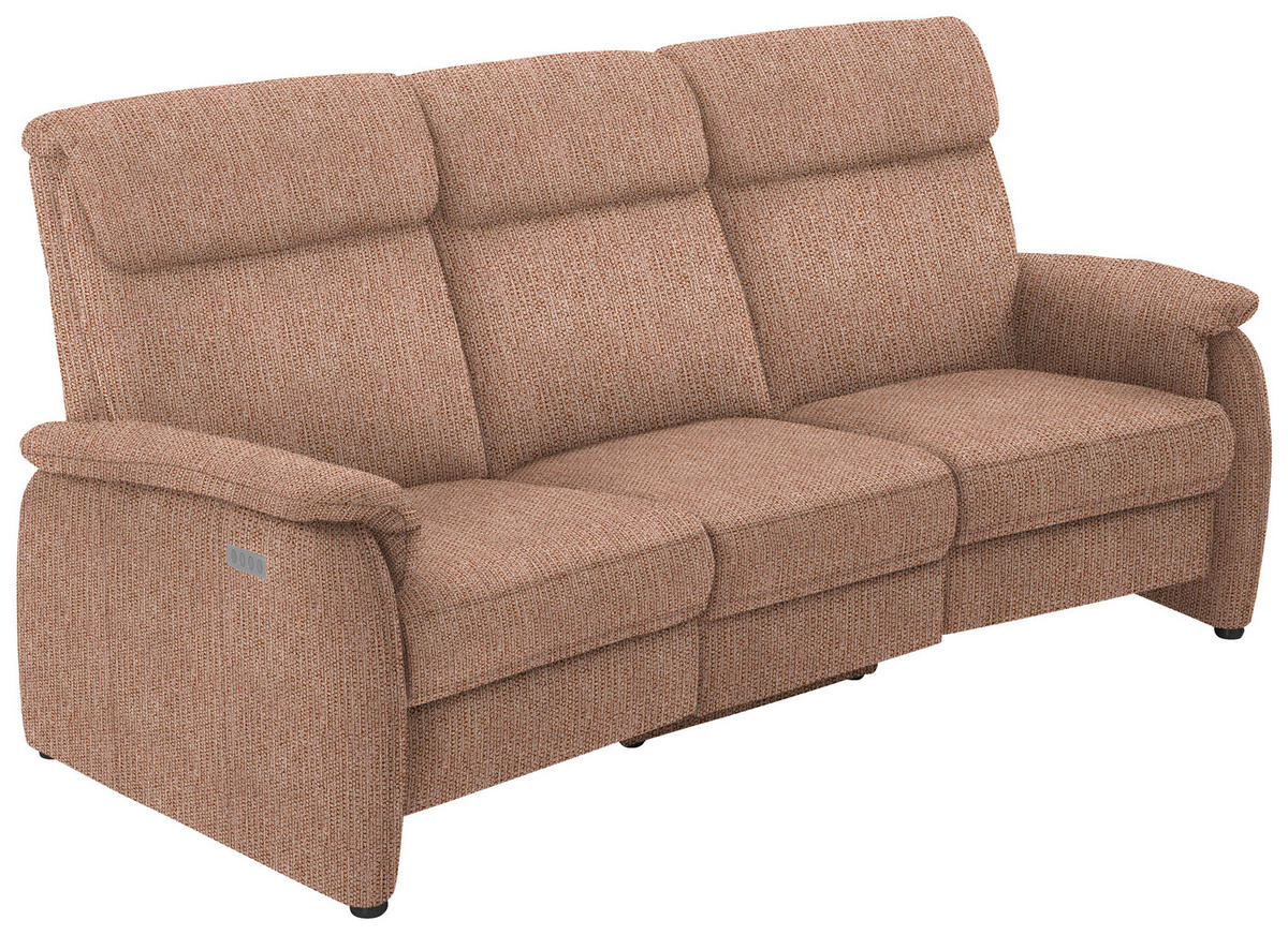 TRAPEZSOFA Flachgewebe Aprikose Rücken echt, Ablage  - Aprikose/Schwarz, KONVENTIONELL, Textil/Metall (219/107/97cm) - Pure Home Comfort