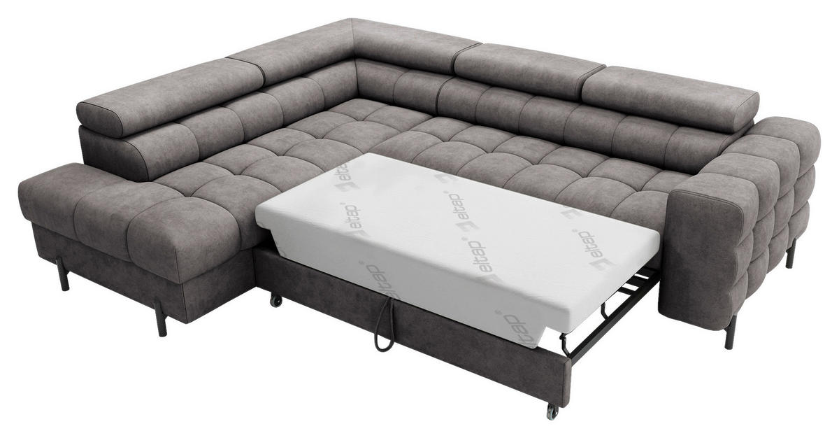 ECKSOFA FERUCCE in Chenille Grau  200/276 cm  - Schwarz/Grau, Design, Textil/Metall (200/276cm) - MID.YOU