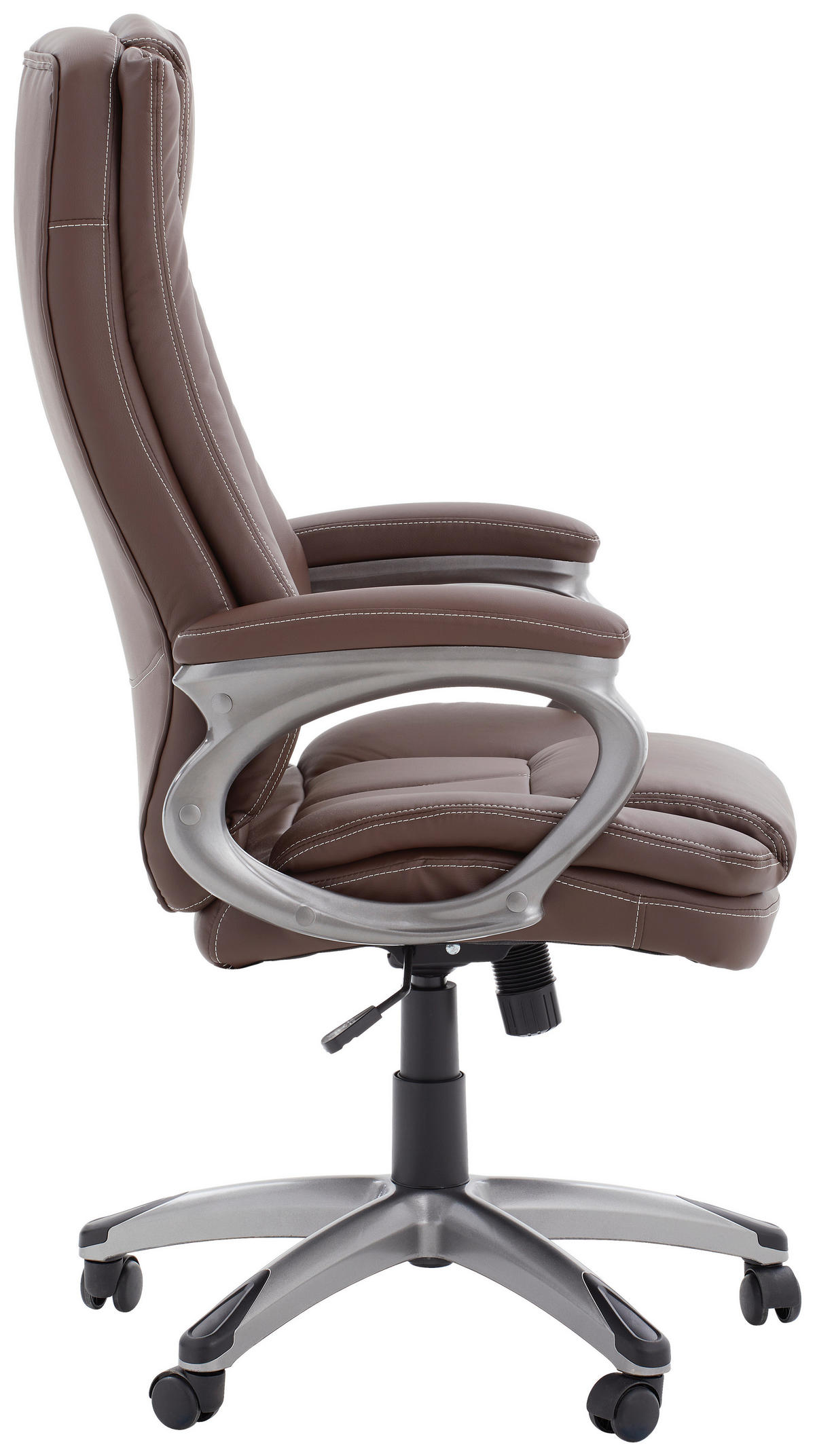 CHEFSESSEL Lederlook Braun  - Silberfarben/Schwarz, KONVENTIONELL, Kunststoff/Textil (64/113-121/74cm) - Hom`in