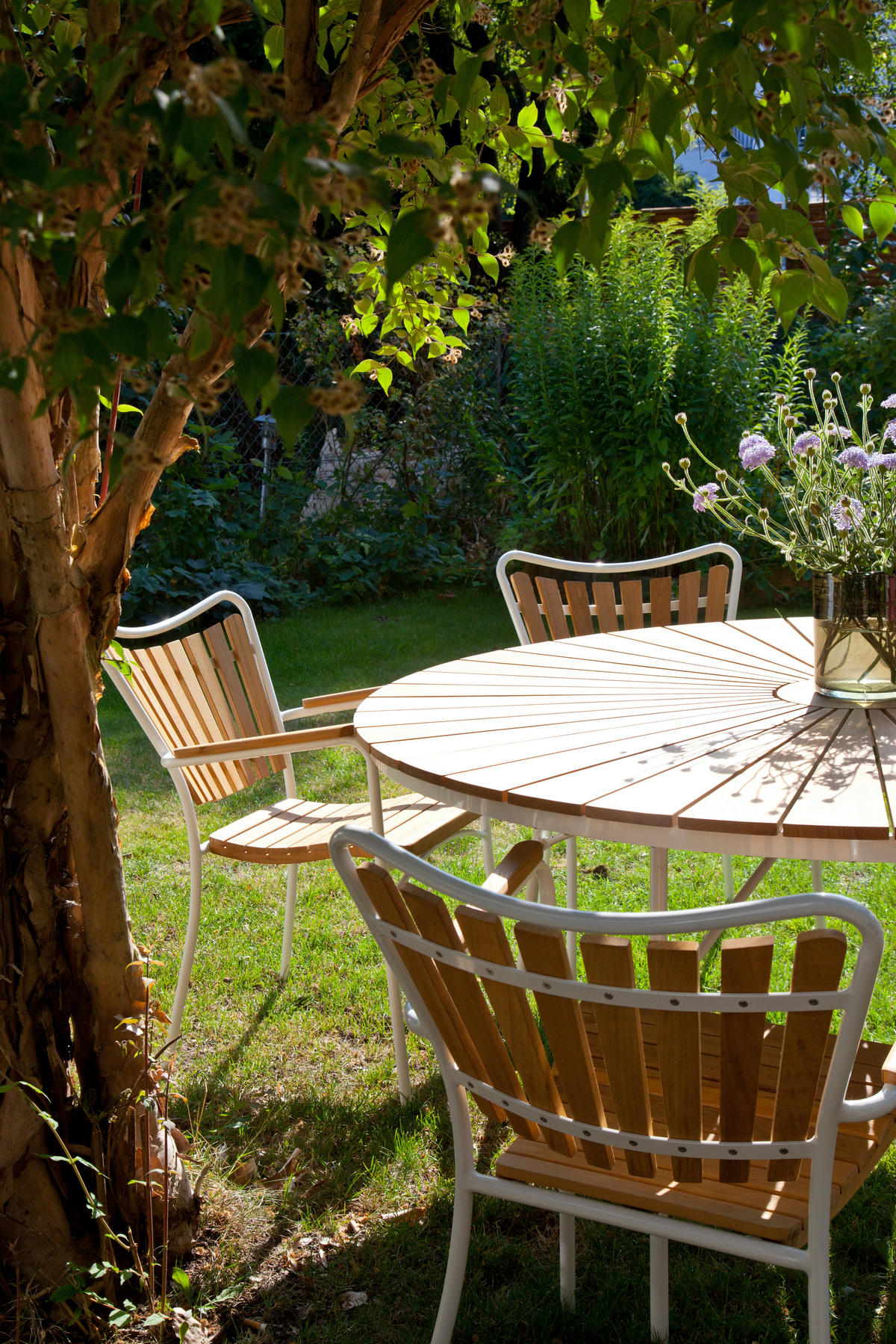 GARTENTISCH Holz rund  - Weiß Hochglanz/Weiß, KONVENTIONELL, Holz/Metall (110/74/110cm) - Gardenson