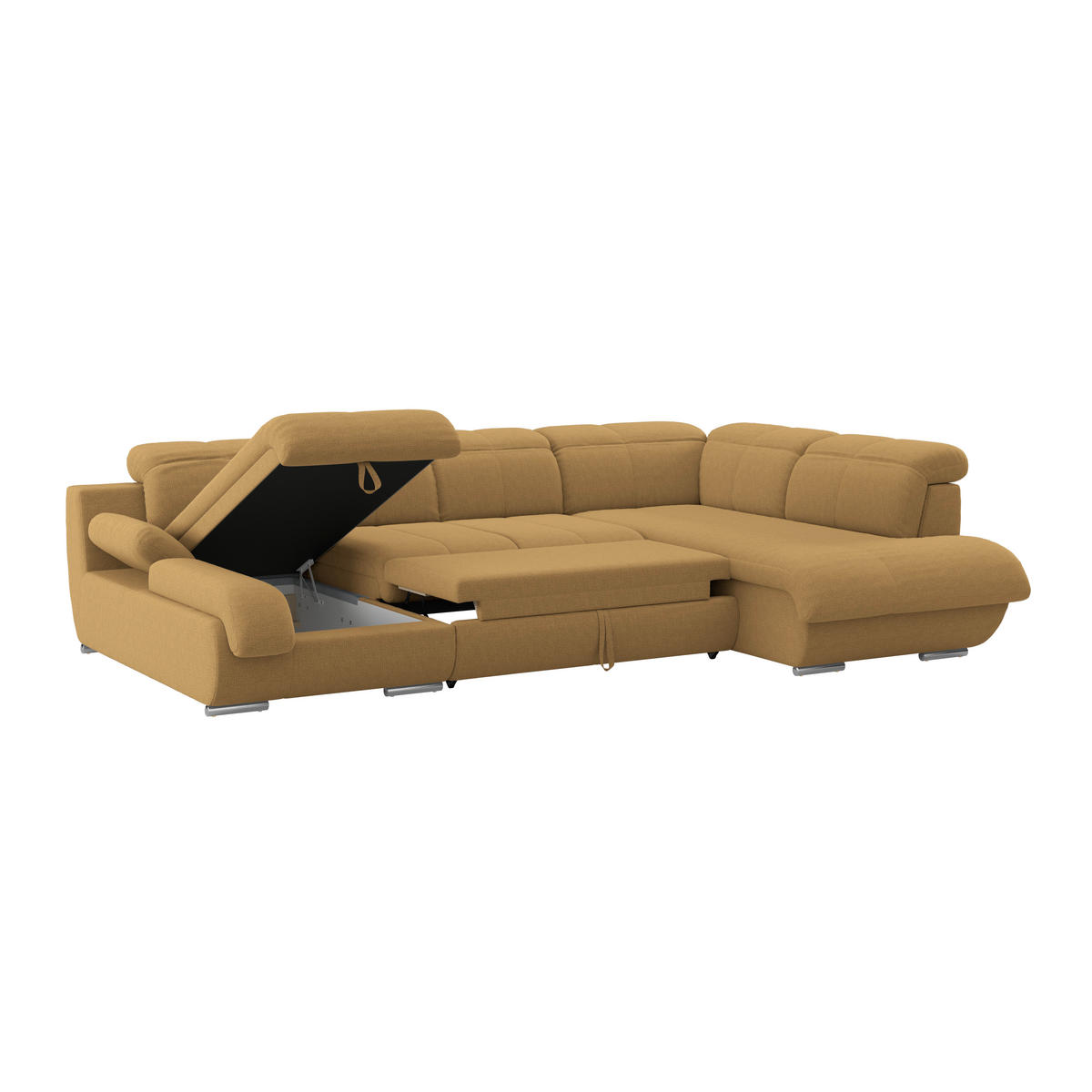 WOHNLANDSCHAFT MULTI Senfgelb Chenille  - Chromfarben/Senfgelb, MODERN, Textil/Metall (184/345/228cm) - Livetastic