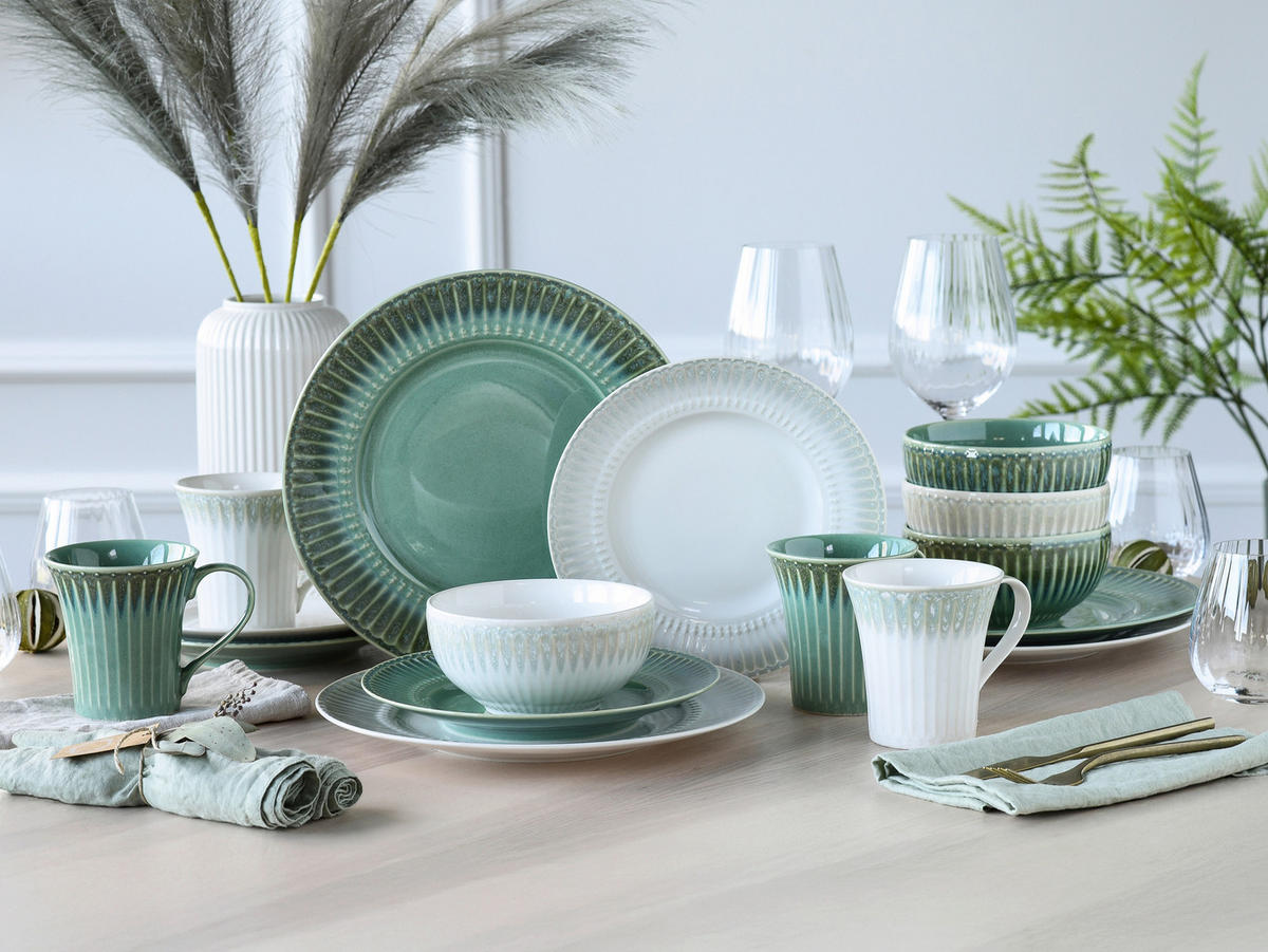 KOMBISERVICE Creme, Perlmutt, Salbeigrün Celadon Mix 16-teilig 4 Personen  - Salbeigrün/Perlmutt, Basics, Keramik - Creatable