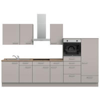 KÜCHENBLOCK 330 cm   in Grau, Eiche dunkel  - Eiche dunkel/Edelstahlfarben, MODERN, Holzwerkstoff/Metall (330cm) - Nobilia