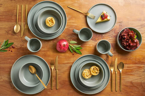 Thumbnail - Van Well Kombiservice Prato, Salbeigrün, Keramik, 16-teilig, 370 ml, 30x30x30 cm, robust, lebensmittelecht, Essen & Trin...