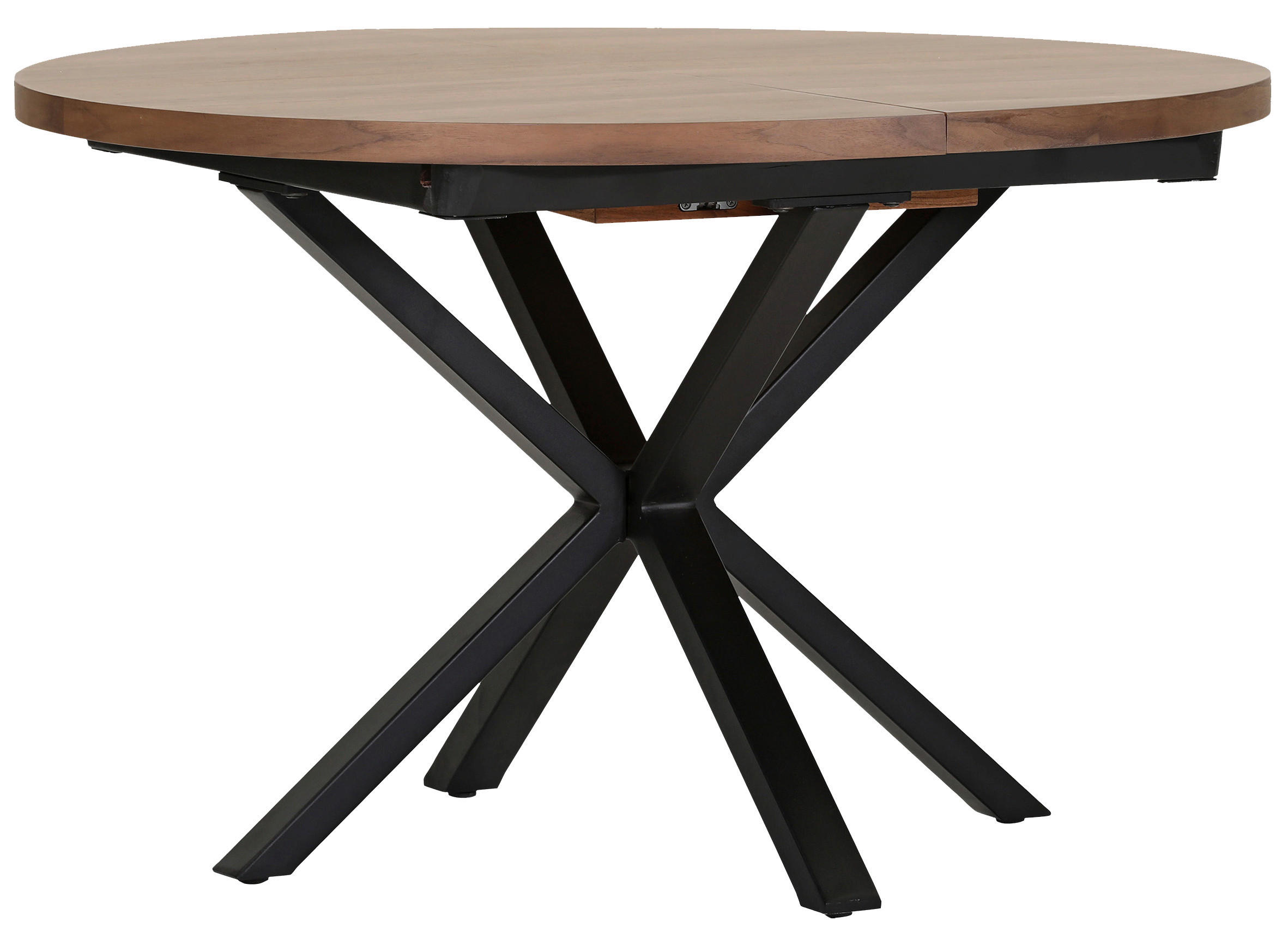 ESSTISCH 120-160/120/77 cm Echtholz  Holz ausziehbar rund Nussbaumfarben  - Nussbaumfarben/Schwarz, KONVENTIONELL, Holz/Metall (120-160/120/77cm) - Milino