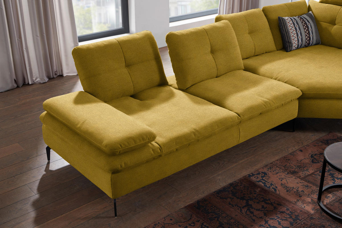 ECKSOFA in Flachgewebe Hellgrün  - Schwarz/Hellgrün, Design, Textil/Metall (344/157cm) - Chilliano
