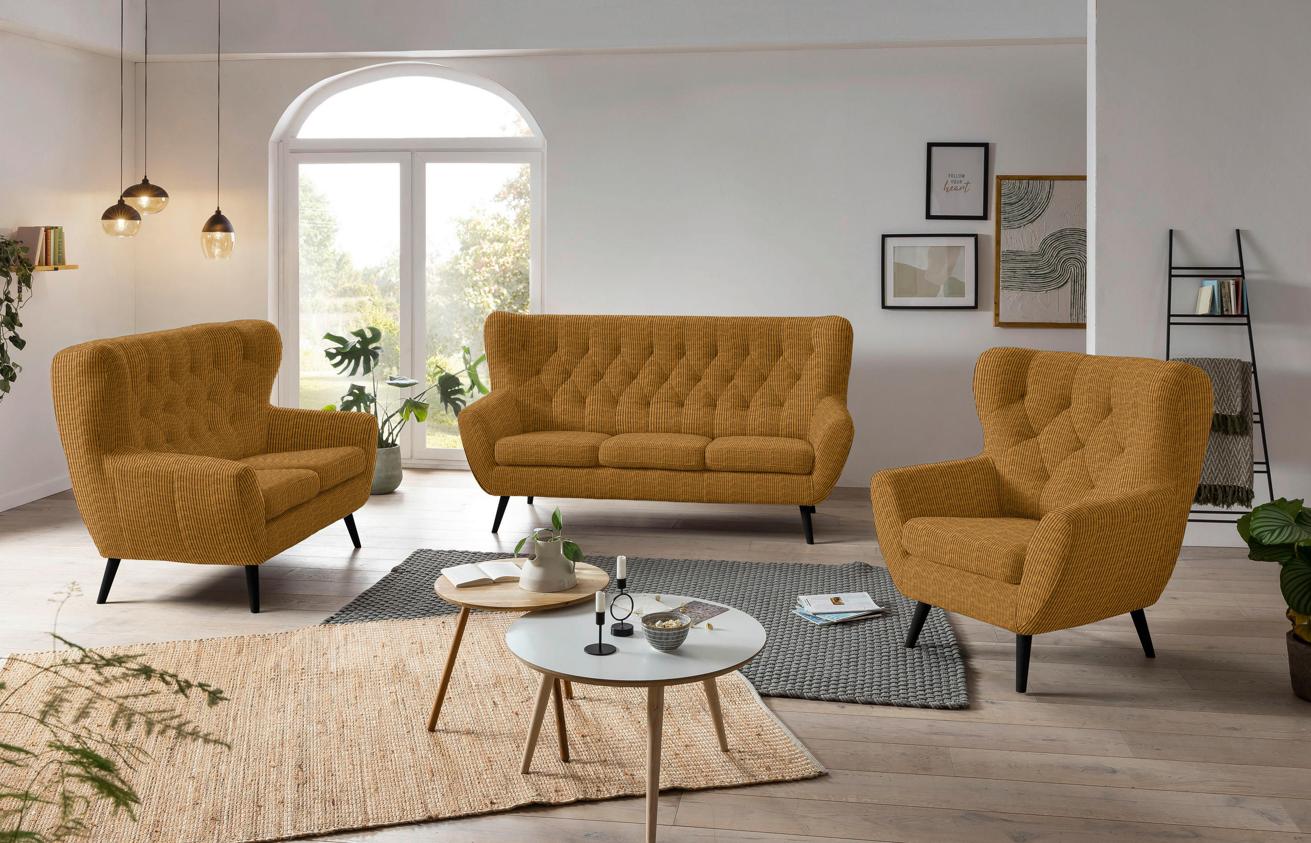 SESSEL in Cord Currygelb  - Currygelb/Anthrazit, Design, Holz/Textil (87/101/95cm) - Stylife